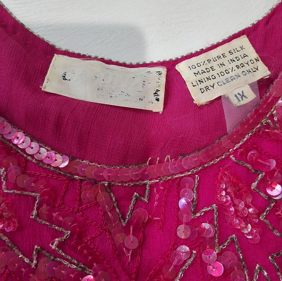 Cocktail Evening Special Event Fuscia Beaded Sequin Dress Scoop Neck 1X Pre-Love - Picture 4 of 6